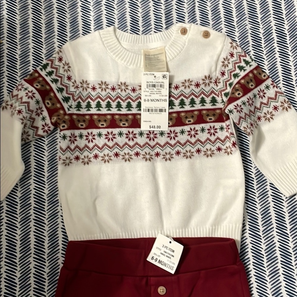 First impressions 6-9 month sweater and pants